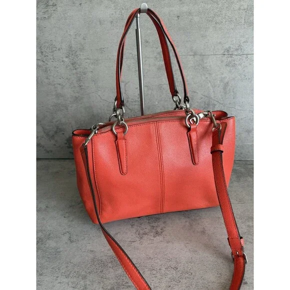 COACH Mini Christie Carryall Cross grain Satchel Leather Crossbody bag Coral EUC - Picture 2 of 7